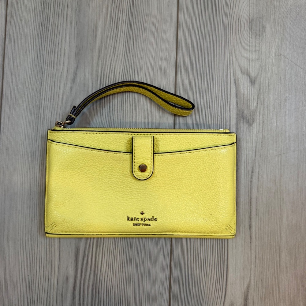 Kate Spade Yellow Pebbled Leather Bifold Wristlet Wallet with ID Window